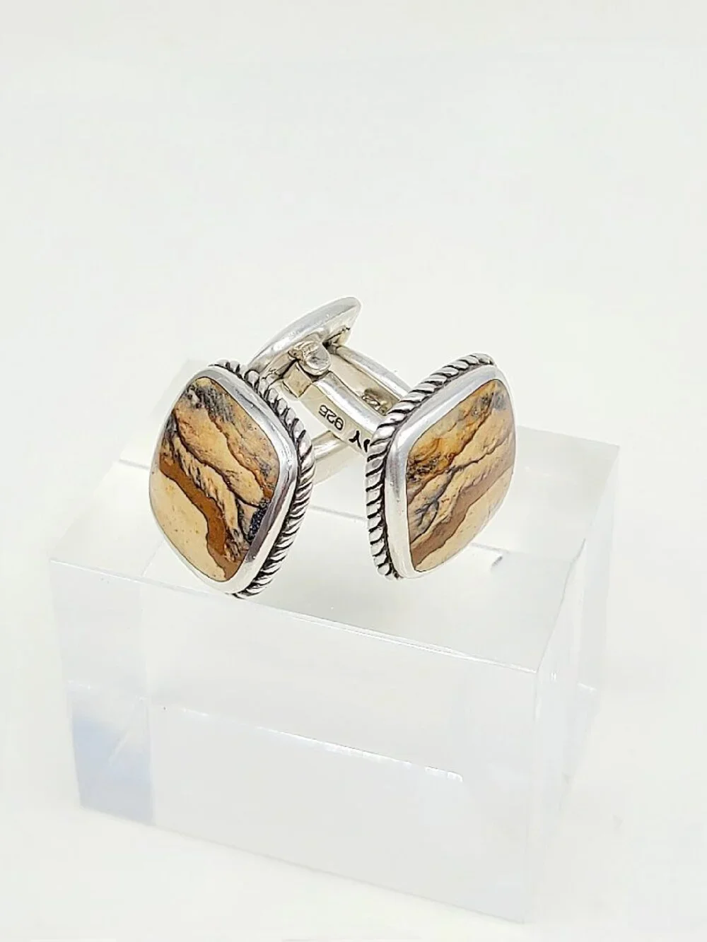 David Yurman Exotic Stone Cufflinks in Sterling Silver with Jasper - RARE